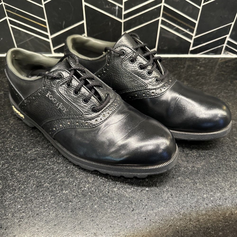 FootJoy Mens Golf Size 8.5 M GreenJoys Oxford Triple Black Leather 45534 Shoes